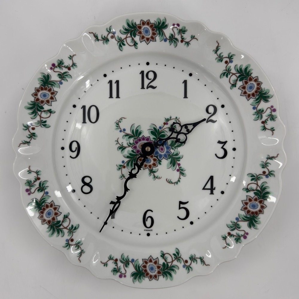 Vintage Le Trèfle Limoges France Porcelain Floral Wall Clock
